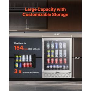Frigorifero per Bevande da 154 Lattine, Mini Frigo con Porta in Vetro, Ripiani Regolabili, Controllo Digitale della Temperatura, Refrigeratore per Vino e Bevande - Product Image 2