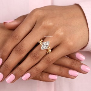 Anillo de Compromiso de Plata de Ley 925 con Moissanita de Corte Marquesa, Chapado en Oro, Diseño Floral de Enredadera, Joyería Nupcial Vintage para Mujer, Regalo - Product Image 5