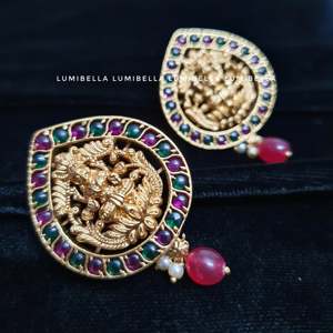 Pear Shaped Kemp Stud Earrings with Pearl Drops - Product Image 1