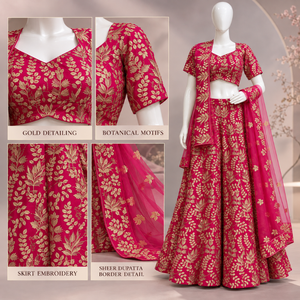 Georgette Pink Lehenga Choli with Heavy Zari Floral Work | Indian Wedding Party Wear Ethnic Set with Sheer <b>Net</b> <b>Dupatta</b> for Women - Product Image 5