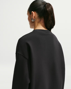 Oversized Women's <b>Crew</b> <b>Neck</b> <b>Sweatshirt</b> Solid <b>Black</b> Drop-Shoulder Knitted Cotton Autumn Streetwear Style - Product Image 4