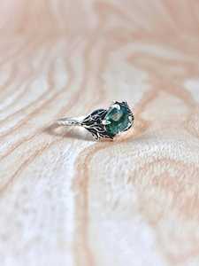 Minimalist Moss Agate <b>Ring</b> Nature Inspired <b>Silver</b> Solitaire Sterling <b>Silver</b> Engagement Women <b>Boho</b> Jewelry - Product Image 5