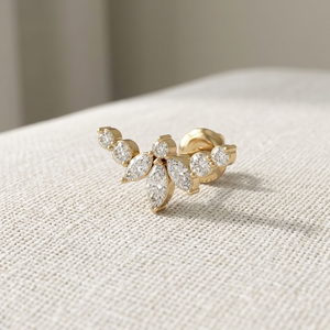 Pendientes de Oro de 14K con Diamantes Florales en Forma de Marquesa, Regalo de Boda para Mujer, Joyería para Fiesta - Product Image 2