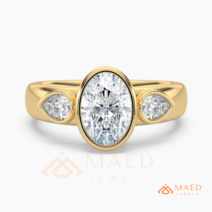 14K Yellow Gold Oval Cut Moissanite Three <b>Stone</b> Engagement Ring Luxury Bridal Jewelry USA Trending Gift - Product Image 5