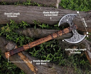 Hacha vikinga de doble cabeza de acero al carbono hecha a mano, personalizada, a bajo precio al por mayor, con mango de madera de fresno y funda de cuero. - Product Image 5