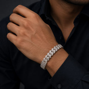 18ct <b>White</b> Gold Moissanite Brilliant Cut Cuban Link Tassel <b>Bracelet</b> for Men's Luxury High Polish Wedding Party Daily Wear Gift - Product Image 5