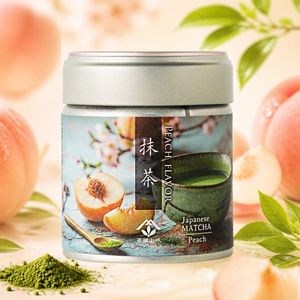 Matcha aromatisé aux fruits, pêche fraîche Yamashiro, Matcha japonais premium non sucré aromatisé à la pêche |   Sans sucre ajouté |   Boisson au matcha - Product Image 1