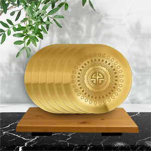 6 PCS Plats et assiettes en acier inoxydable mat avec revêtement PVD or et signature laser Ustensiles de service de qualité supérieure - Product Image 1