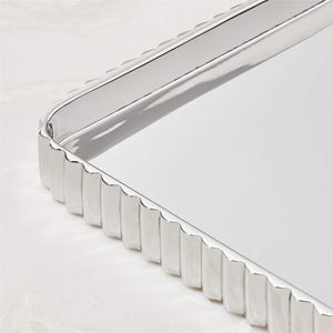 Bandeja Rectangular de Metal Plateado de Lujo al por Mayor, Plato para Hotel con Bordes Acordonados Elegantes, Decoración Moderna para el Hogar - Product Image 5