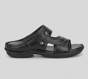 Men's Genuine <b>Leather</b> Open Toe Air Cushion Slide with Cross Straps Metal Stud Details Breathable Stylish Summer Mules <b>Slippers</b> - Product Image 3