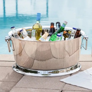 Heavy Duty Metal <b>Drink</b> Cooler Tub Poolside Beer And Wine Bottle Holder Luxury Polished Silver Beverage Station - Product Image 3