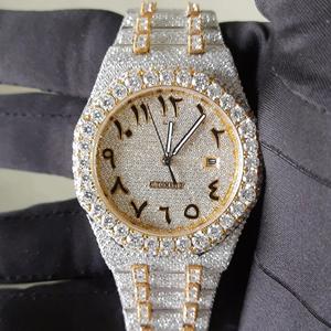 Montre automatique mécanique de luxe bicolore sertie de diamants Moissanite VVS avec cadran arabe, style streetwear hip-hop - Product Image 1