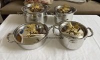 Peralatan Masak Eropa Elegan dari Baja Tahan Karat dengan Lapisan Poles, Set Panci dan Wajan Logam Bertekstur Premium untuk Prasmanan dan Penyajian