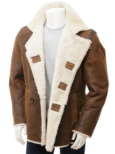 Men's <b>Brown</b> Genuine <b>Leather</b> Waterproof Breathable Eco-Friendly Moto <b>Jacket</b> Stand Collar Zipper Closure Slim Fit Winter Wear - Product Image 1