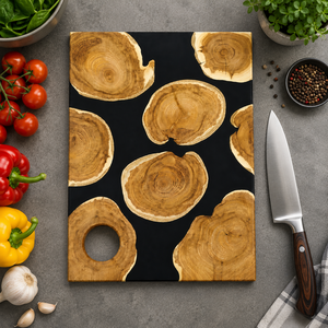 Stunning Boscage Walnut Wooden Chopping Board Features Unique Natural <b>Wood</b> Log <b>Slices</b> Embedded Within A Sleek Matte Black Resin - Product Image 6