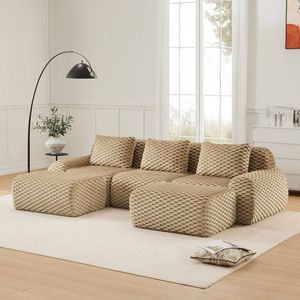 Divano componibile moderno a U in tessuto flanella, divano a 3 posti oversize per soggiorno, mobili mobili senza telaio - Product Image 1