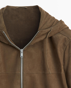 Veste à capuche zippée décontractée pour homme en daim marron 2026, à manches longues, respirante, motif uni, avec fermeture éclair embossée - Product Image 3