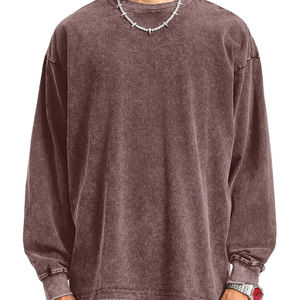 T-shirt personnalisable en coton 100% pour homme, coupe ample à manches longues, séchage rapide, effet délavé à l'acide, disponible en grandes quantités - Product Image 5