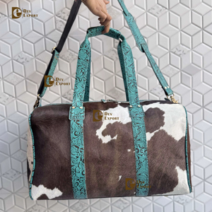 Bolsos de equipaje de cuero de vaca real, bolso hecho a mano de usos múltiples, bolso de viaje Unisex, tamaño grande, Color turquesa, pelo en Bolso de piel oculta - Product Image 1