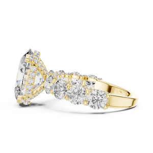 Anillo de Diamante Cultivado en Laboratorio con Corte Ovalado, Oro Amarillo de 14K, Halo Oculto, Montura Compartida, 4.60-7.60 CT, DEF VVS, Certificado IGI, Anillo de Compromiso ODM - Product Image 5