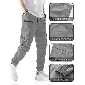 Classic Solid Color Mens Cargo Jogger Pants Minimal Multi Pocket Design Casual Bottoms Cargo Trousers For Urban Life Wear - Product Image 4