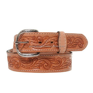High Quality hand carving and painting lead engraved full grain Genuine Wetsern <b>leather</b> tooling <b>belt</b> for cowboy cowgirl - Product Image 5