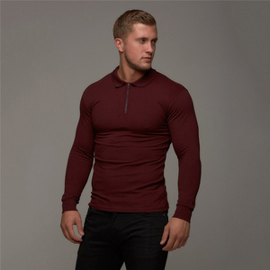 Men's <b>Black</b> Long Sleeve Knitted Polo Shirt Solid Color Zipper Design <b>Smart</b> Casual Regular Fit - Product Image 2