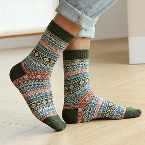 Calcetines Unisex de Lana 100% OEM, Gruesos, Transpirables, con Patrón Geométrico Jacquard, Estilo Retro, Bloques de Color, Medios, Cálidos para Invierno - Product Image 3
