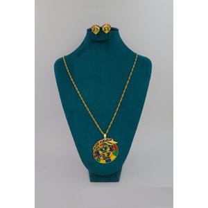 Conjunto de Colgante Chapado en Oro Tradicional Mina Work de Primera Calidad con Cadena y Aretes para Joyería Femenina, Colgante de Cadena Moderno - Product Image 5