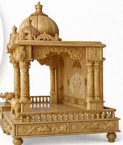 Elephant Hand Carved <b>Mandir</b> Home Treated Wood Temple Modern Style Customized Size Natural Finish UK Supply - Product Image 3