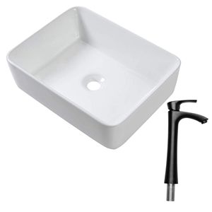 Rubinetto Monocomando Nero Opaco con Lavabo Rettangolare da 19x15 Pollici per Bagno - Product Image 1