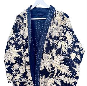 Printed Kantha Jacket for Women Handmade Cotton Indian Quilted <b>Robe</b> with Floral Pattern Long Winter <b>Coat</b> - Product Image 2