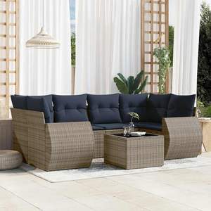 Set Divano da Giardino in Polyrattan Grigio a 7 Pezzi con Cuscini - Collezione Arredamento Patio - Product Image 1
