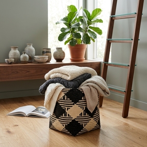 Panier Elog en fibre naturelle tressée, motif tribal, pot de fleurs, jardinière, organisateur décoratif pour la maison, panier à linge - Product Image 5