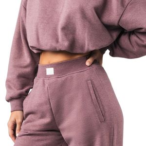 Bubble Crew Women's Dusty <b>Rose</b> Cropped Sweatshirt Long Sleeve Oversized Pullover Fleece Crew Neck Casual Gym Workout <b>Top</b> - Product Image 4