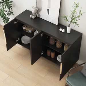 Aparador Moderno Negro con Ranuras Laterales y Estantes Ajustables, Mueble Grande para Sala de Estar, Conso-Credenza - Product Image 5