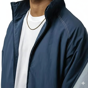 Ensemble de survêtement unisexe bleu marine, fermeture éclair intégrale, séchage rapide, polyester, design sportif, vêtements d'automne, coupe régulière, poches latérales - Product Image 6