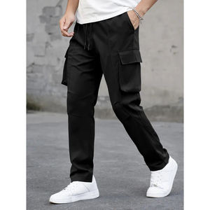Pantalon cargo classique avec taille réglable par cordon de serrage, tissu en coton doux, grandes poches utilitaires et coupe droite décontractée. - Product Image 3