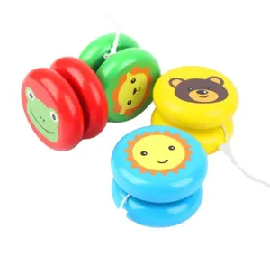 रंगीन पशु प्रिंट लकड़ी के खिलौने बच्चों के लिए रचनात्मक यो यो खिलौने क्लासिक मजेदार गेंद खिलौने