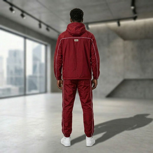 Ensemble de survêtement à capuche pour homme Ekin, veste coupe-vent sportive rouge et pantalon de jogging avec logo blanc imprimé, vêtements d'automne - Product Image 4
