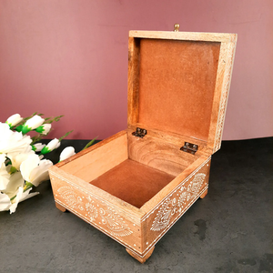 Caja de joyería de madera con acabado antiguo, impresa y con incrustaciones de hueso, organizador de lujo hecho a mano para cosméticos, joyas y accesorios. - Product Image 4