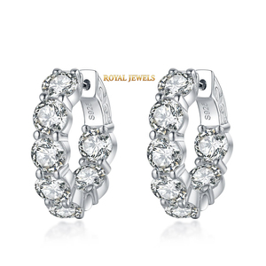 Pendientes de Aro de Plata de Ley 925 con Circonita Blanca y Engaste de Garra, Clásicos Redondos con Diamantes de Moissanita, Ideales para Regalo de Boda o Fiesta - Product Image 5