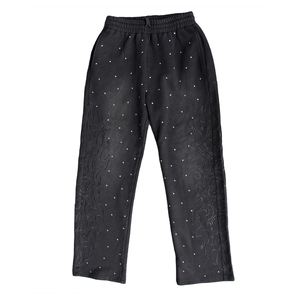 Nouvel Arrivage Pantalon de survêtement pour homme en coton molletonné délavé à l'acide avec strass, style décontracté, logo personnalisé - Product Image 5