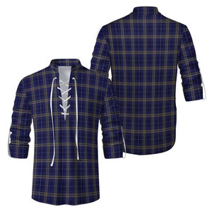 Chemise traditionnelle écossaise Jacobite Ghillie Kilt, motif tartan O'Brien, manches longues, à lacets, costume de pirate médiéval Renaissance - Product Image 1