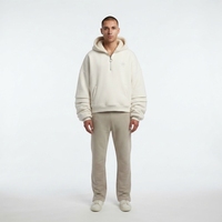 Sudadera con Capucha Bordada de Algodón Orgánico 100% de 450GSM, Forro Sherpa, Cierre de Cremallera 1/4, Estilo Y2K, para Hombre, Invierno/Otoño