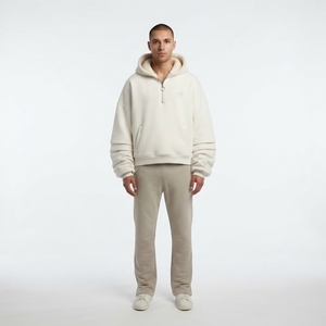 Heavyweight 450GSM 100% Organic Cotton Spider Hoodie-Sherpa Lined Oversized 1/4 Zip Y2K Streetwear for Men Winter/Autumn - Product Image 1