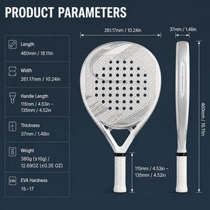 Raquette de padel en fibre de carbone 3K 12K 18K avec logo personnalisé, surface 3D en forme de goutte d'eau, forme diamant, 38 mm, 360 g, noyau EVA, fabrication OEM directe d'usine - Product Image 5