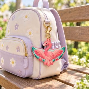 Breloque porte-clés en cuir PU, oiseau volant avec mousqueton métallique pour personnalisation OEM et porte-clés flamant rose - Product Image 5