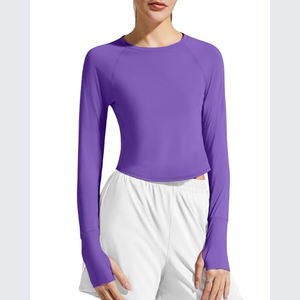 Haut de yoga pour femme, vêtement de fitness haute performance, idéal pour le Pilates et la course à pied, à manches longues, col rond, look décontracté - Product Image 1