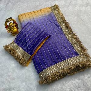Designer Sugar Beads And Fancy Lace Border Work Space Silk <b>Saree</b> With Sugar Beads Work Space Silk Unstitched Blouse Piece - Product Image 5